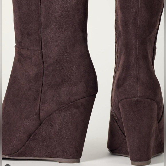 NWT- Knee high Geralda Wedge Boot/ Chocolate Brown tall Boots/ heeled boots - Picture 1 of 16